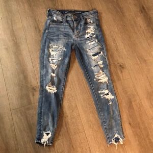 american eagle high rise/waisted ripped jeans